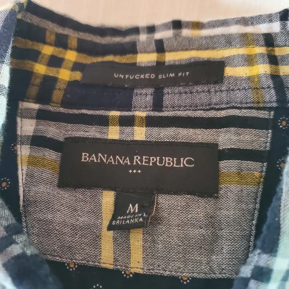 Banana Republic Mens Shirt Size Medium M Untucked Slim Fit Long Sleeve Button Up